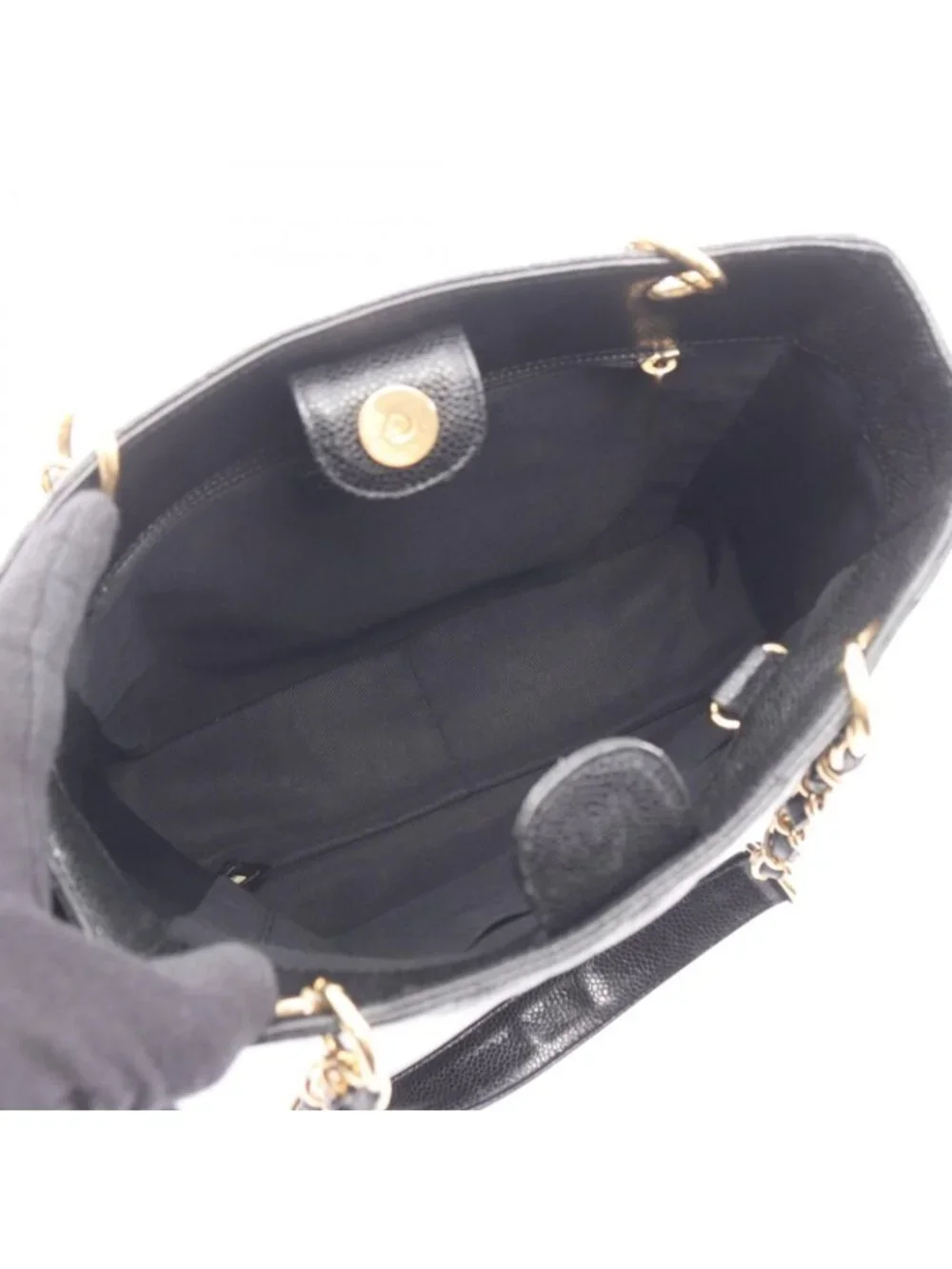 Chanel Tote Quilted Petite Shopping PST Black Caviar Leather Chain - Picture 3 of 9